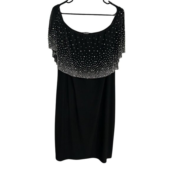 Roz & Ali Black Dress With Rhinestone Pearl Embellished Overlay Sz XL - Picture 1 of 9